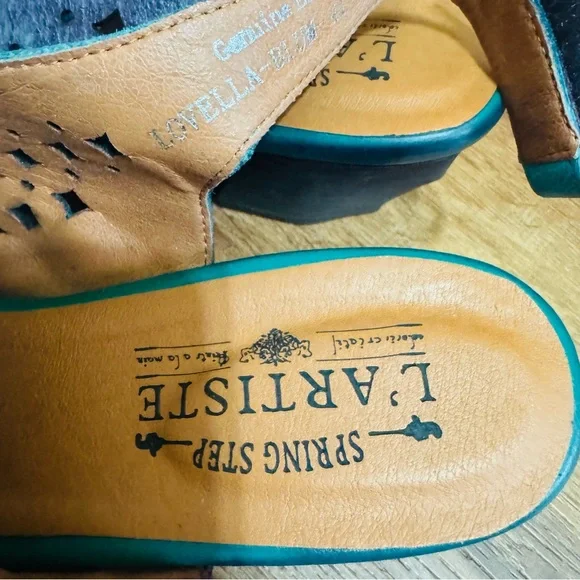 Stylish Blue Leather Sandals - Picture 3 of 6